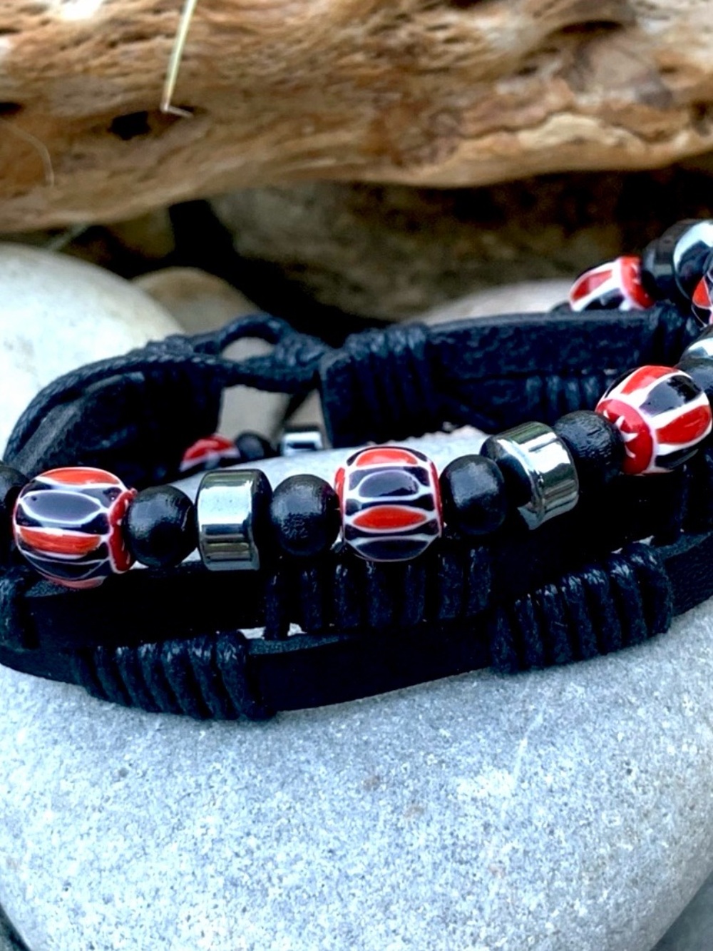 Lucky Cards Beaded Leather Bracelet Duo